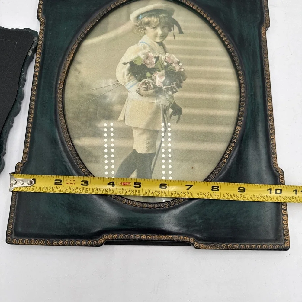 2 Antique Style Green Gold‎ Picture Photo Frames Free Standing Ornate